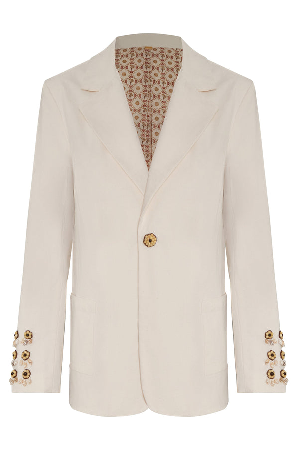 Santo Tomas Embroidered Canvas Blazer / Ivory